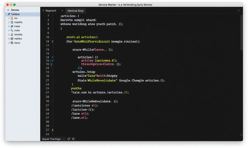 Service Workerの設定ファイルの例。`workbox` を使うと少し楽。