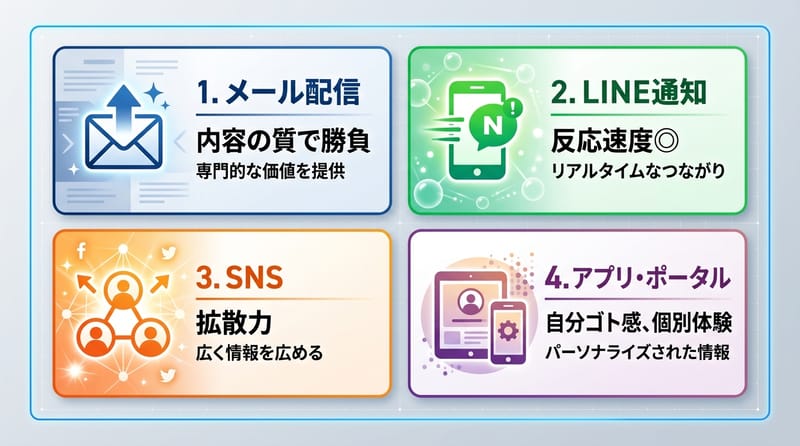 主なCRMチャネル比較（4分割インフォカード）