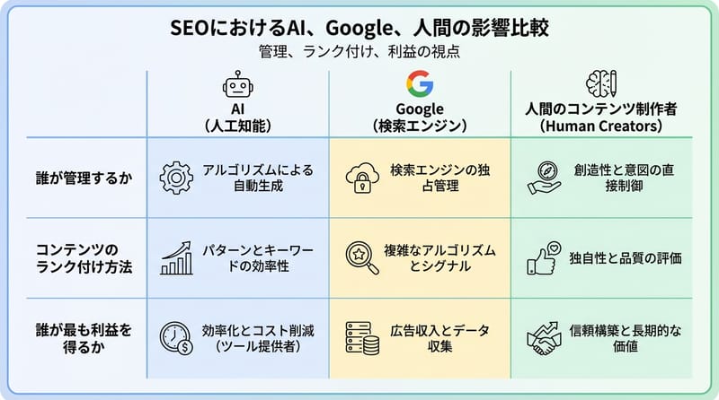 比較：AI・Google・人間、それぞれの「SEO終焉」シナリオ
