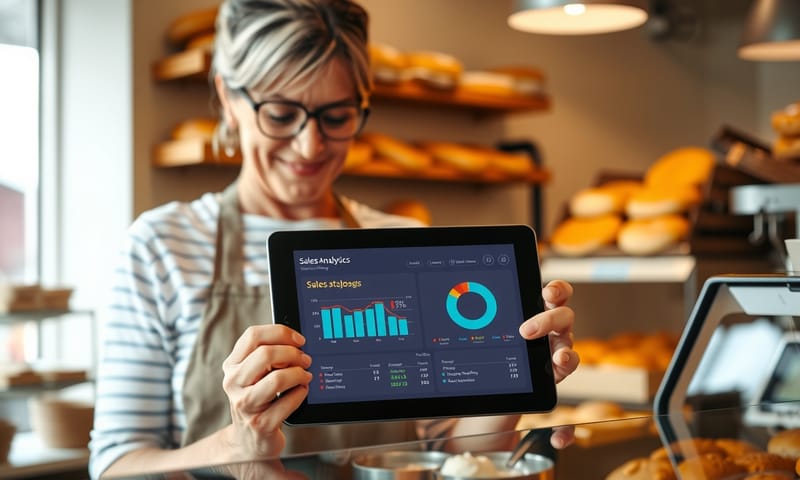 店舗でAI分析ツールを確認する小規模事業者