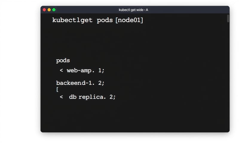 kubectlの出力でPodの配置を確認するイメージ