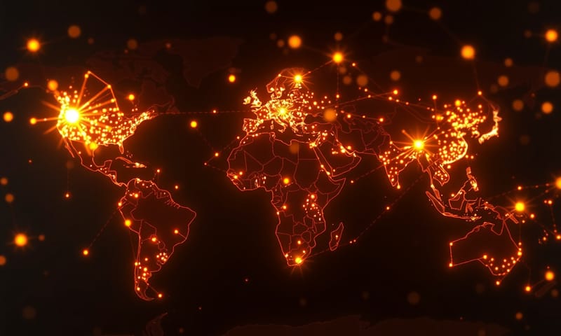 CDN 全球節點與資料傳輸捷徑概念圖