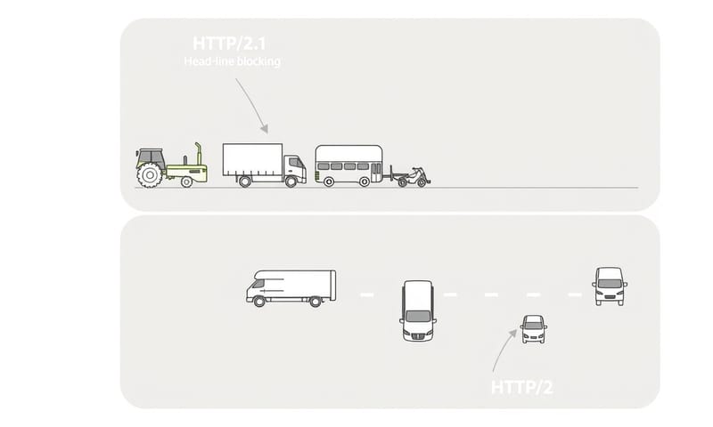 HTTP/1.1 與 HTTP/2 請求方式的差異示意圖