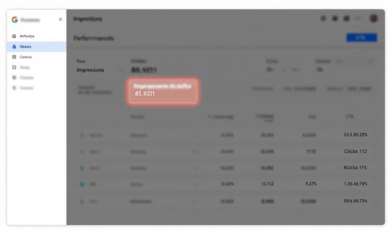 GSC 效能報表中，高曝光但低點擊率的頁面示意