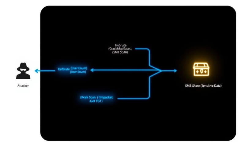 AD 初期滲透的攻擊路徑示意圖