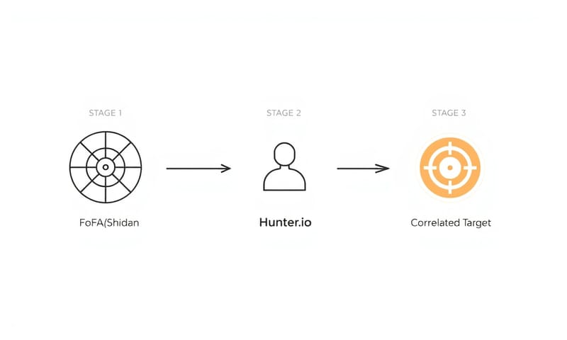 一個典型的偵察流程，從大範圍掃描到精準找出目標，層層遞進。