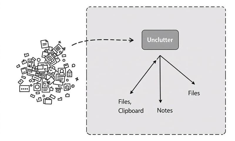 Unclutter 在工作流程中的角色示意圖