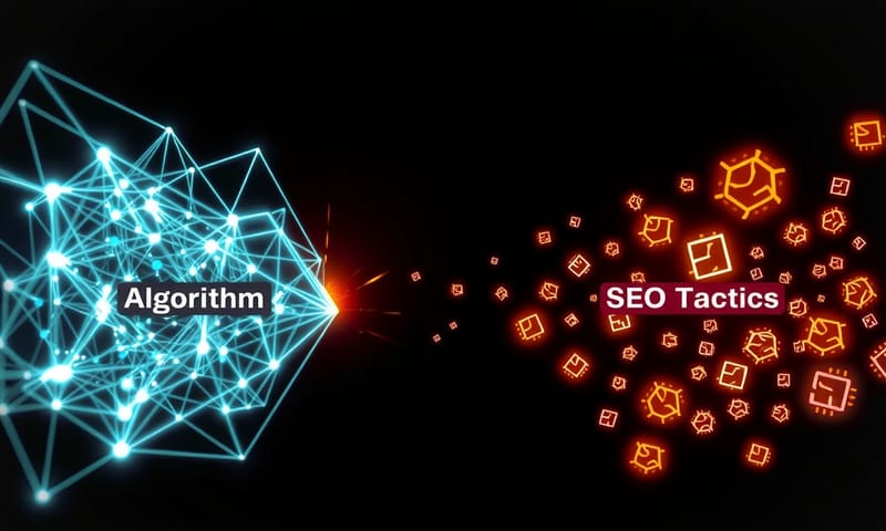 演算法與SEO策略之間的軍備競賽抽象圖