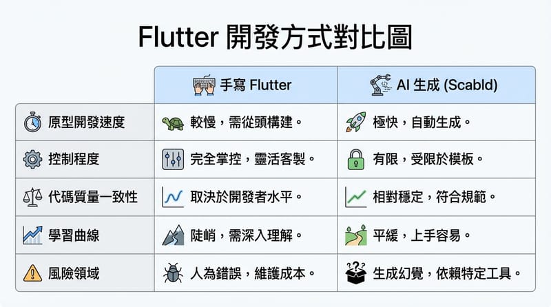 （轉折處｜比較或細節）手寫 Flutter vs Scabld 生成：到底差在哪