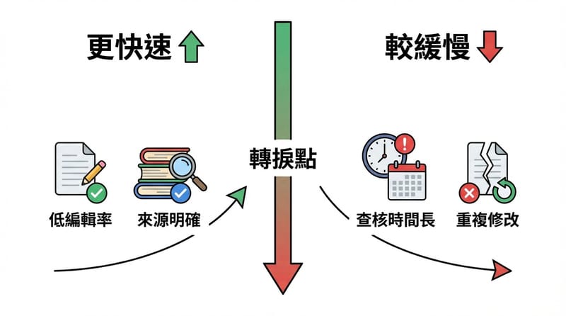 圖 4：轉折點示意，什麼時候「快」會變成「更慢」