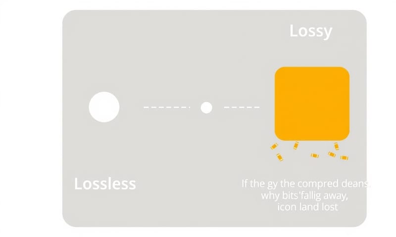 示意圖：失真壓縮 (Lossy) vs 無損壓縮 (Lossless)