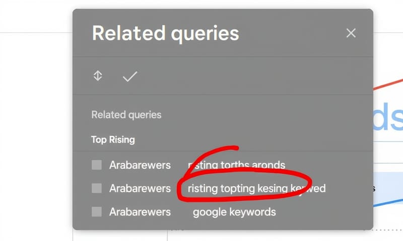 Google Trends 介面中的「相關查詢」區塊，特別圈出「人氣飆升」選項。