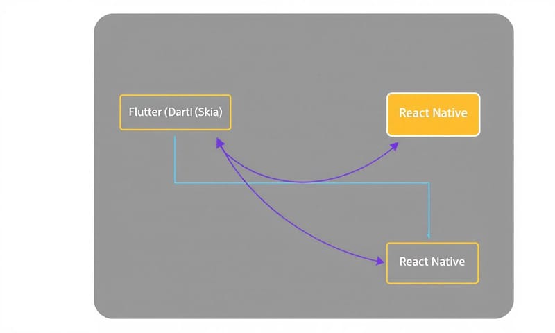 Flutter 和 React Native 架構差異的極簡示意圖